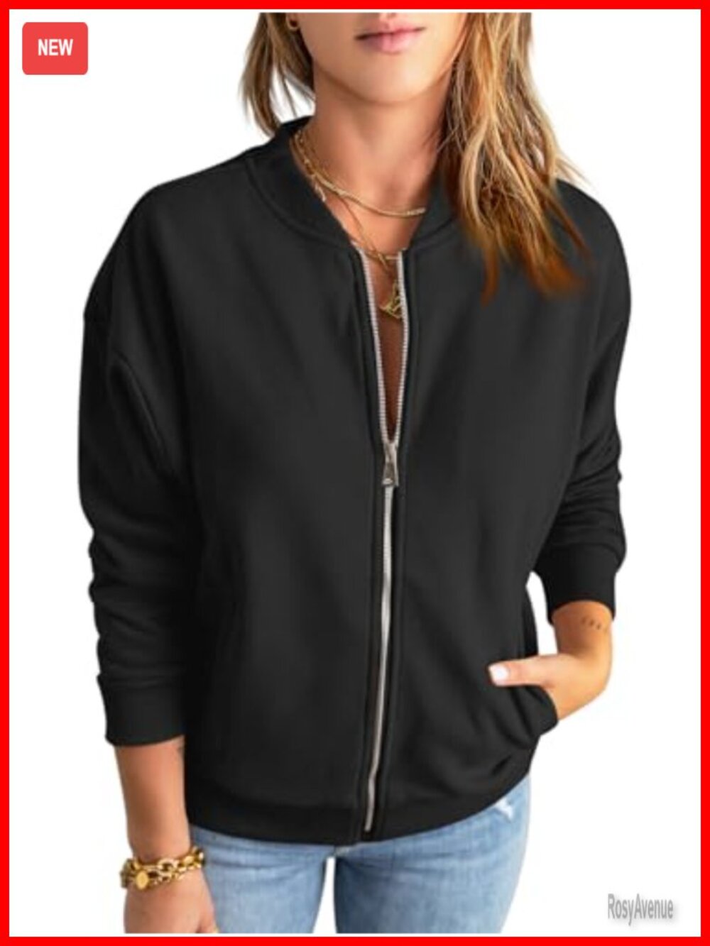 Womens Full Zip Sweatshirt Jacket Long Sleeve Loose Fit Casual Outwear